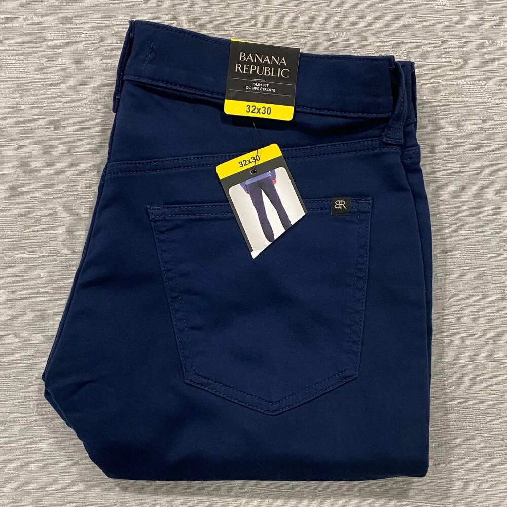 Banana Republic Chino Pants Mens 32 x 30 Slim Fit Blue Straight Leg Stretch